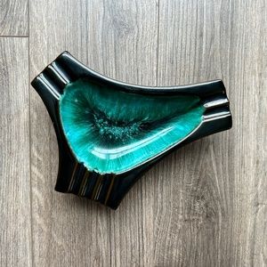 Vintage Turquoise Boomerang Drip Glaze Ashtray
